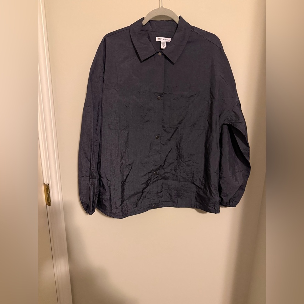 Athleta Lunar Sheen Shirt medium dark gray active workout button up casual NWOT